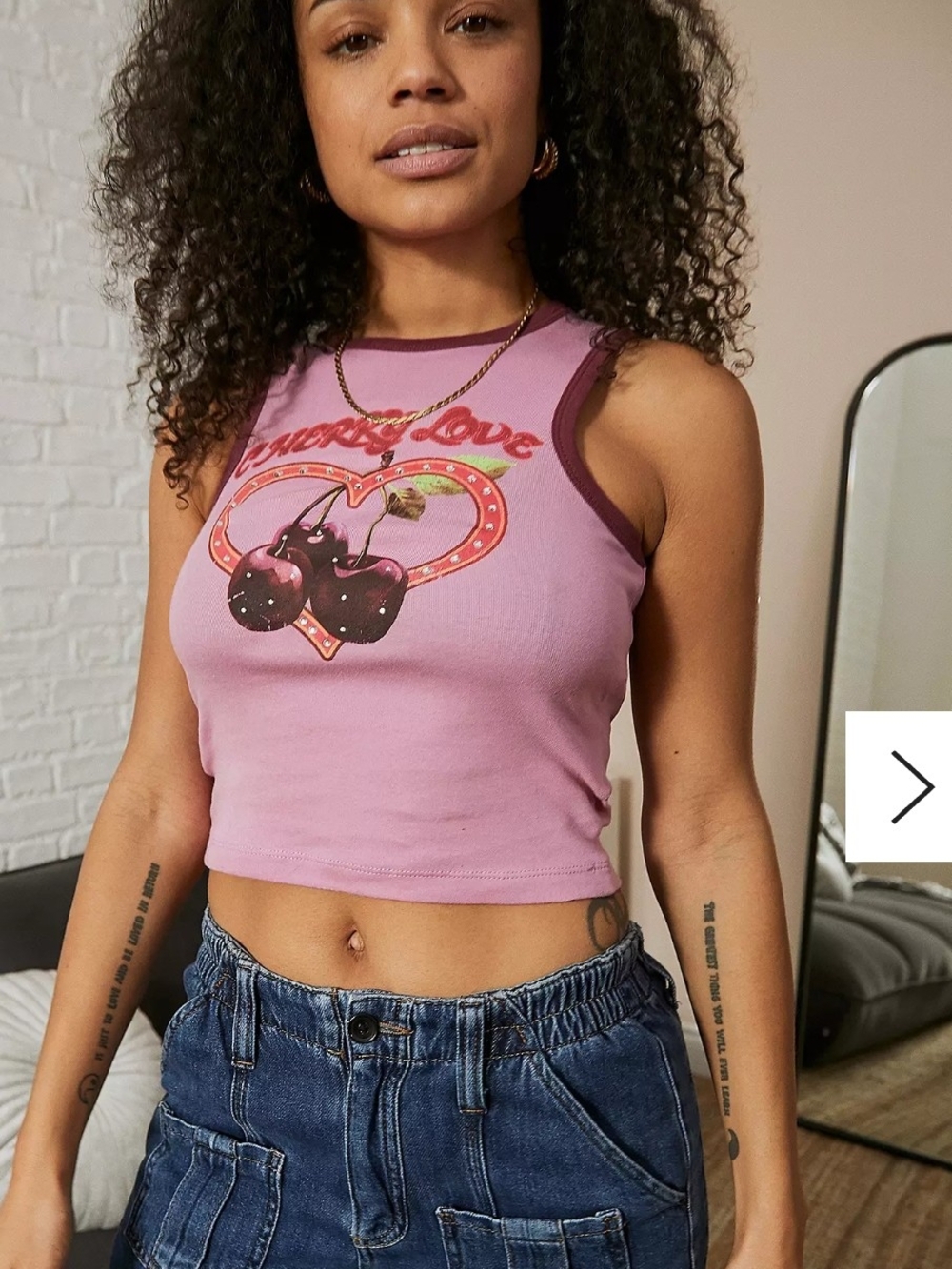 Urban Outfitters Pink Graphic Cherry Heart Crop Tank